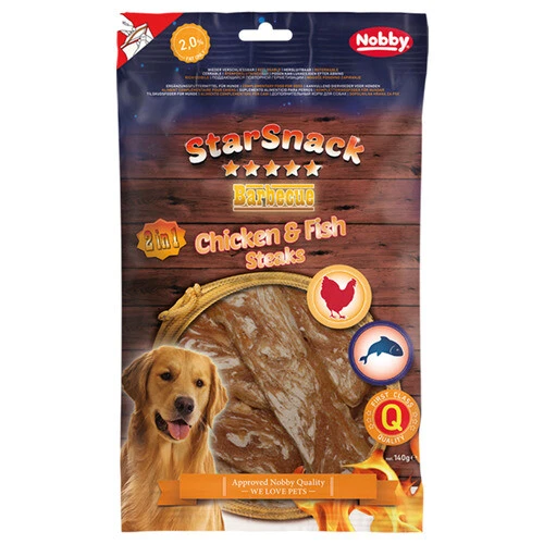 Nobby StarSnack bistecche di pollo e pesce 140 g, spuntino per cani, prezzo consigliato 4,49 euro, nuovo