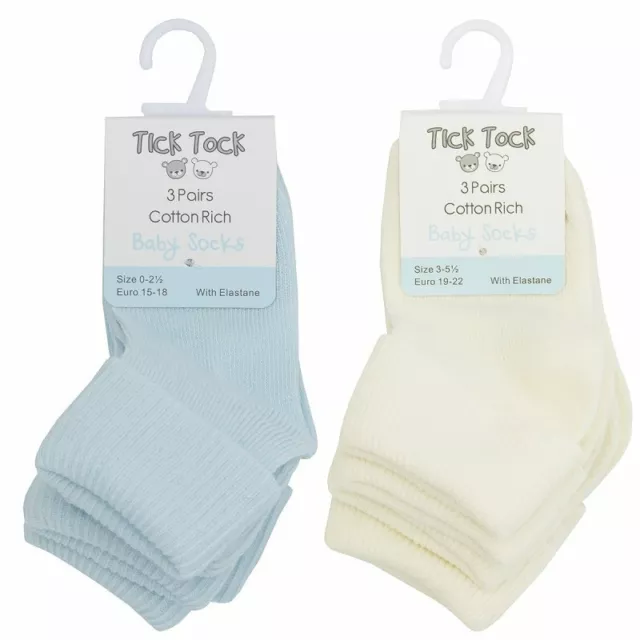 Baby Boy Girl Socks Ankle 3 Pairs Pink Blue White Cream Soft Touch 0-5.5 abg 2
