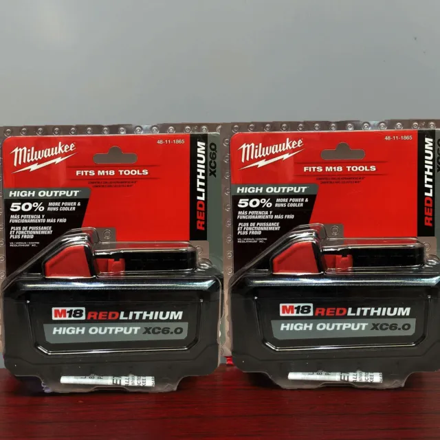 (2) GENUINE High output 48-11-1865 18V Milwaukee 6.0 AH Batteries M18 NEW