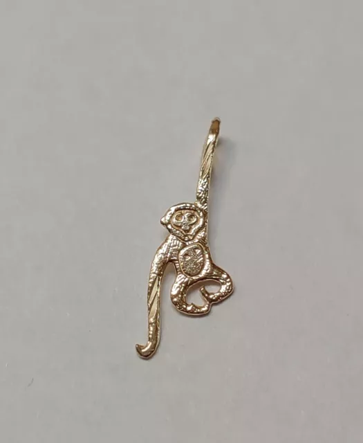 New 14k Yellow Gold Hanging Monkey Charm Pendant