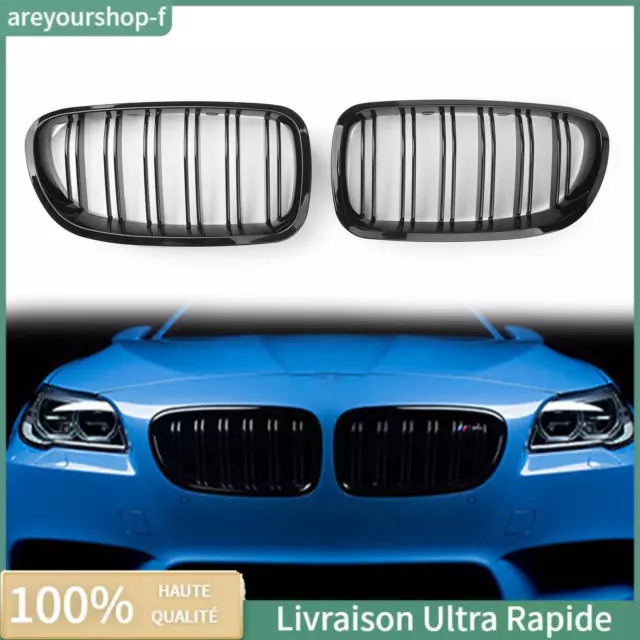 2 GRILLE DE CALANDRE DOUBLE LAME NOIR BRILLANT Pour BMW SERIE 5 F10 F11 M5