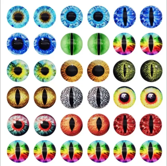 12mm x 10 pcs  ANIMAL EYE GLASS CABOCHONS  FLAT-BACK JEWELRY MAKING X 5 PAIRS 