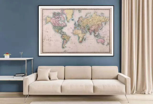 World Map Mercators Projection Print Premium Poster High Quality choose sizes