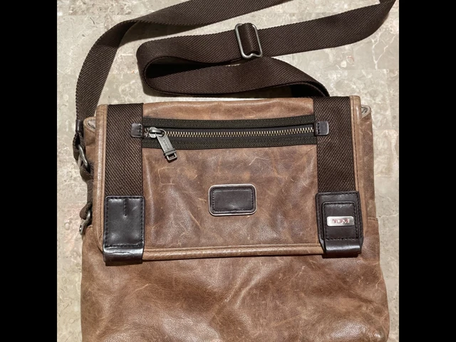 Tumi men's Alpha Bravo Beale messenger brown leather crossbody bag