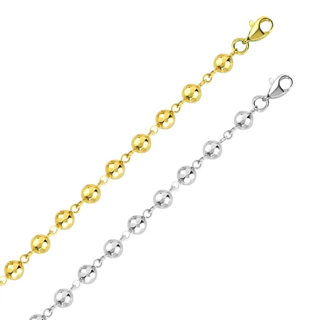 Dainty Ball Bead Chain Bracelet Women Solid 14K Yellow White Real Gold Sz 7.25"