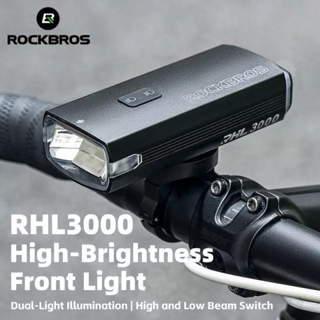 ROCKBROS 3000LM Bike Light Type-C Waterproof Front Lamp Alloy Bicycle Headlight