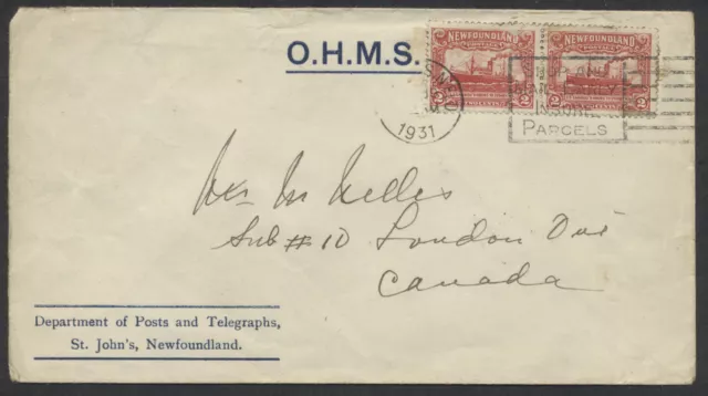 1931 Newfoundland Shop And Mail Early Slogan on OHMS Cover to London Stamp Off?