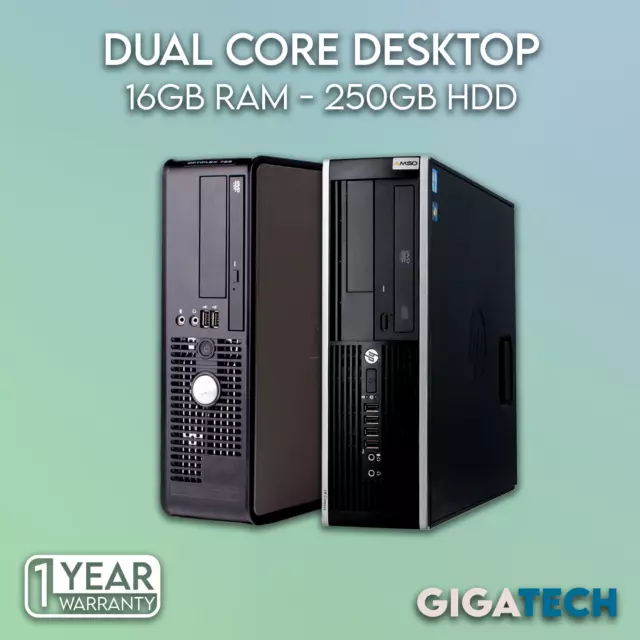 HP/Dell Windows 10 Dual Core Desktop Tower - 16GB RAM - 250GB HDD Wifi Dongle