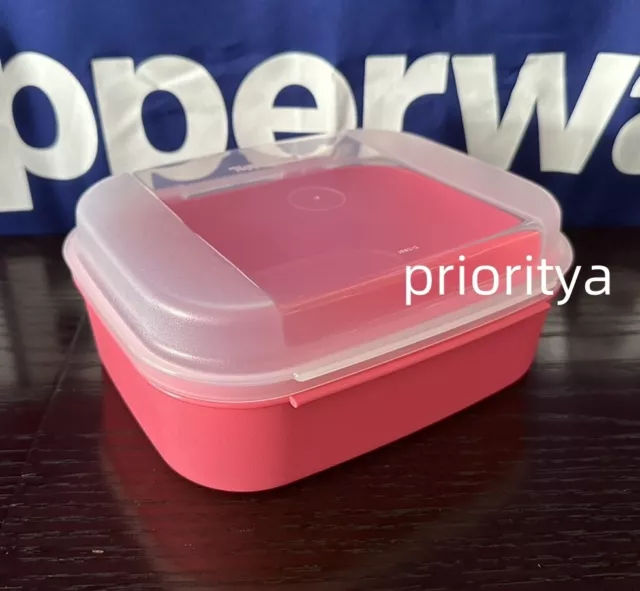 Tupperware Small Jr Storzalot Signature Line Container Hinged Lid Pink Clear New