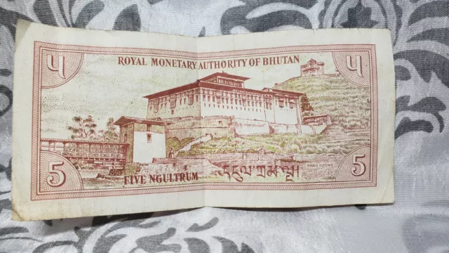 Royal Monetary Authority Of Bhutan 5 Ngultrum Paper Money