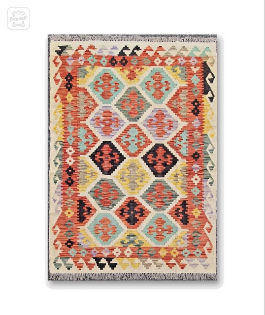 Grand Tapis Kilim Tissé Main - Laine Naturelle - Motifs Géométriques - 190x275 Cm - Maimana