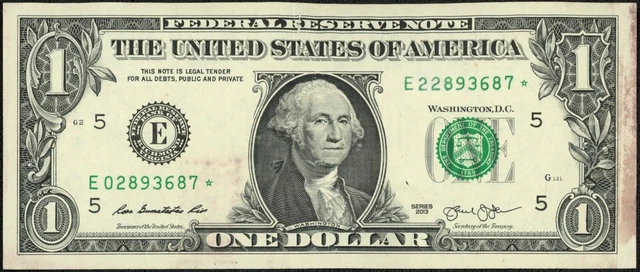 2013 $1 One Dollar Mismatch Serial Number Error STAR Richmond FRN Note Fr#3001E*