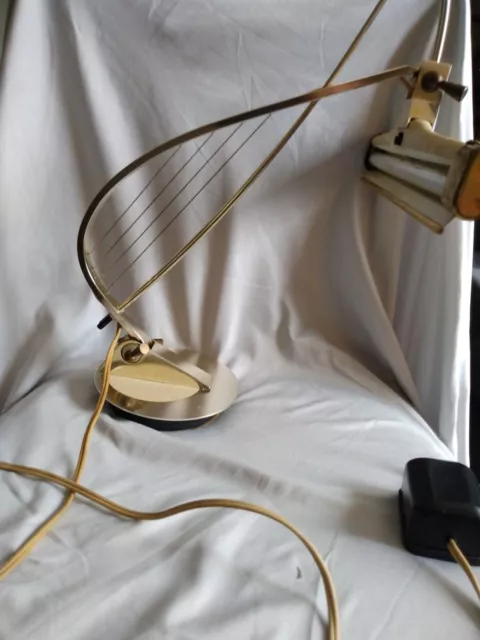 Vintage Gold Tone Underwriters Lab Portable Harp Piano Lamp Unique Used Work MCM