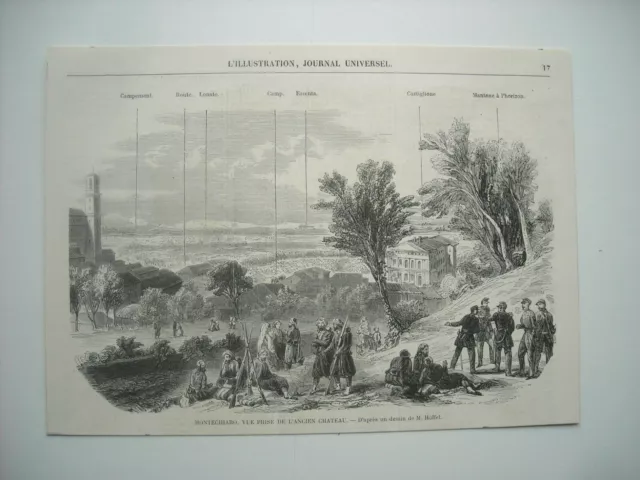1859 Engraving. War Of Italy. Montechiaro, View Taken From The Old Castle.