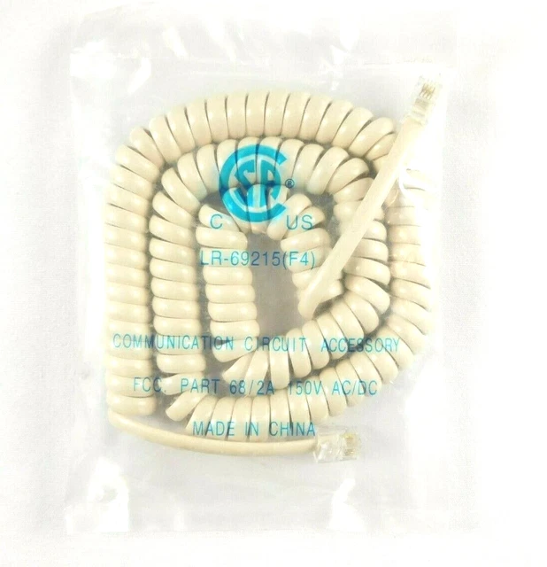 Coiled Phone Cord Beige LR-69215 F4, 2' FCC Part 68/2A 150V AC/DC - LOT OF 21