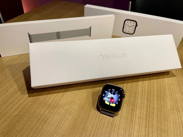 Apple Watch Series 7 GPS + Cellular, 45 mm Edelstahl Graphit + Milanese Silber