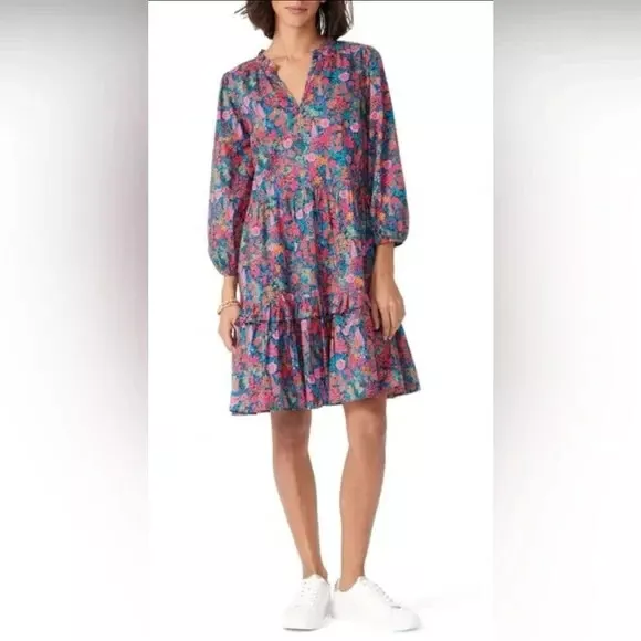 J. Crew Liberty Fabrics Floral Shift Tiered Popover Dress Lined Pockets Side Zip