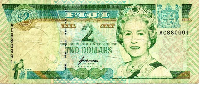 1996 Fiji 2 Dollar Bank Note P 96 Queen Elizabeth II as pictured AC880991