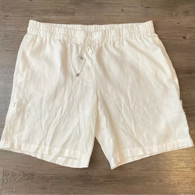 Eileen Fisher Heavy Organic Linen Elastic waist Pull up White Shorts XL