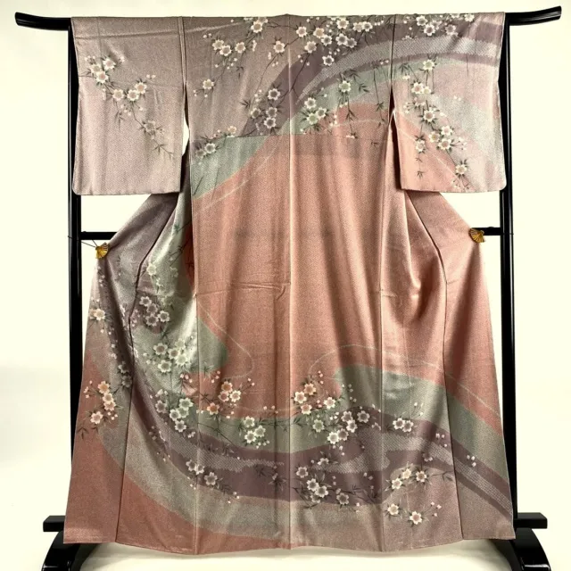 Japanese kimono  "HOUMONGI", a partially "SHIBORI" dye, SAKURA, Pink,L5' 4".3111