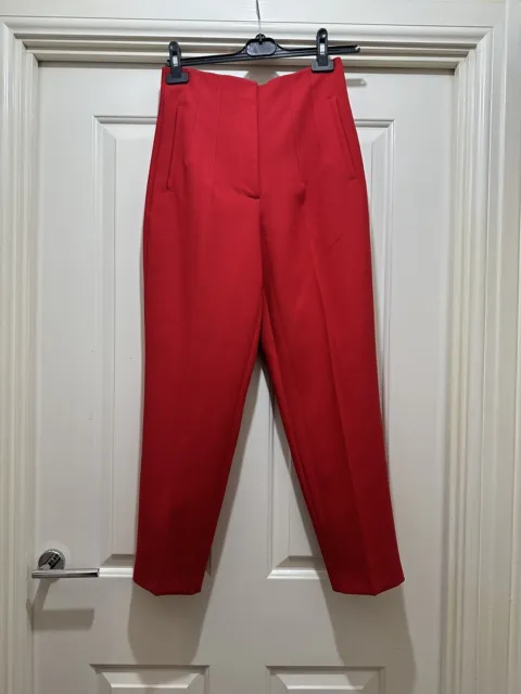 ZARA WOMEN HIGH WAISTED PANTS WITH FABRIC-COVERED BELT NEW RED