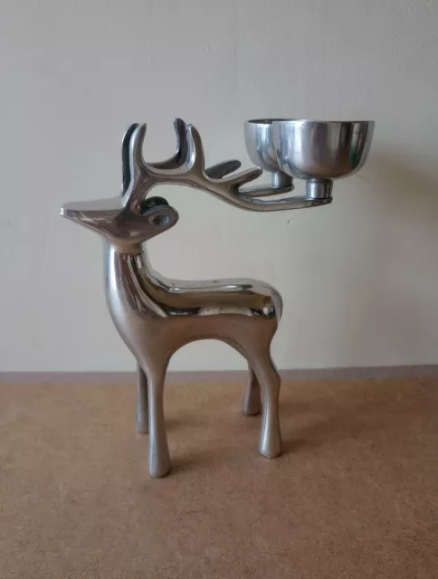 Large Silver Chrome Reindeer Tealight Candle Holder Candelabra Christmas Xmas