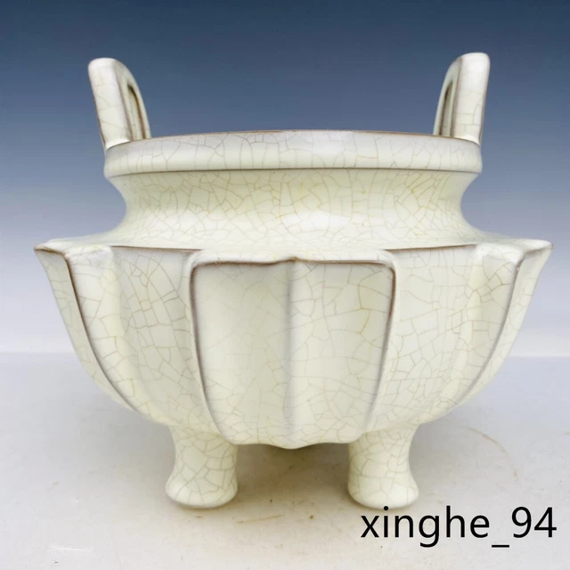 8" Antique song dynasty Porcelain ru kiln museum mark double ear Incense Burner