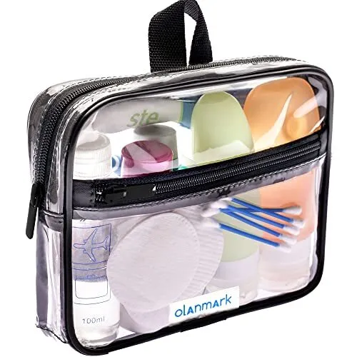 TSA Approved Toiletry Bag - 311 Clear Travel Cosmetic Bag with Handle - Black