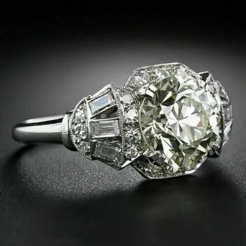 14K White Gold Finish 2.80CT Round Cut Diamond Vintage Art Deco Ring Lab Created