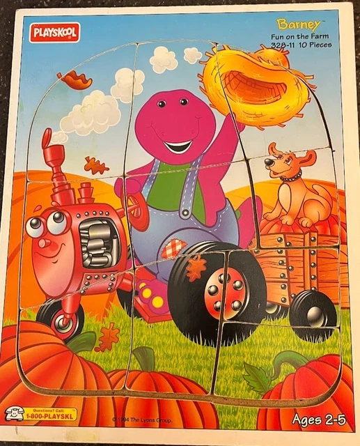 PLAYSKOOL BARNEY WOOD Tray Puzzle Purple Dinosaur Fun on the Farm 328