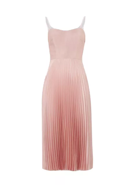 Whistles Dress Satin Pleated Strappy UK 12 Pale Pink Midi Party RRP 169 Retro