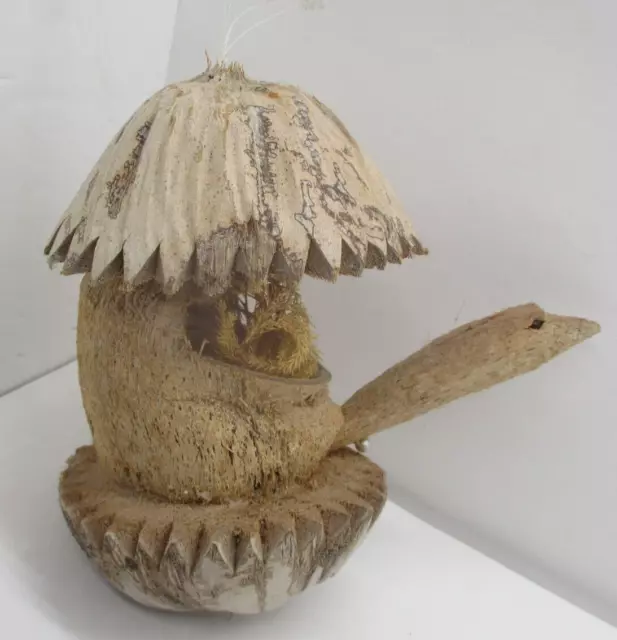 Vintage Carved Coconut, Bird Sticking out of Birdhouse