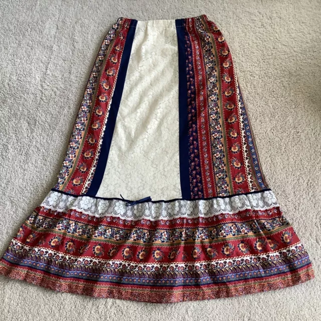 Vintage 70's Tumbleweeds Maxi Skirt Womans 26-32 Waist Prairie Boho Lace Western