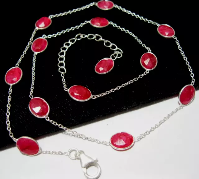 Sterling Silver Ruby Bezel Necklace, open set gem stones, 18" Long 2