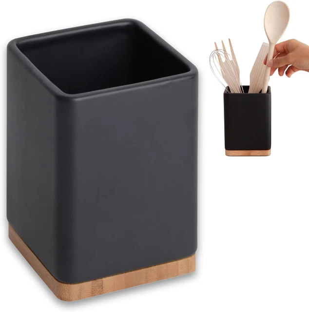 Porta Mestoli In Bambù Naturale Con 4 Scomparti - Organizer Da Cucina Multiuso - Foto 3