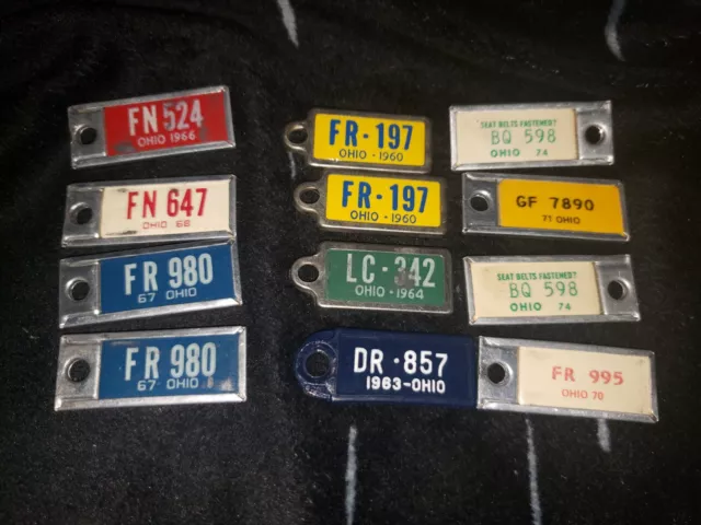 Lot of 12 DAV Mini License Plate Tags Keychain Ohio 1960 1963 1964 1966-68 1970s