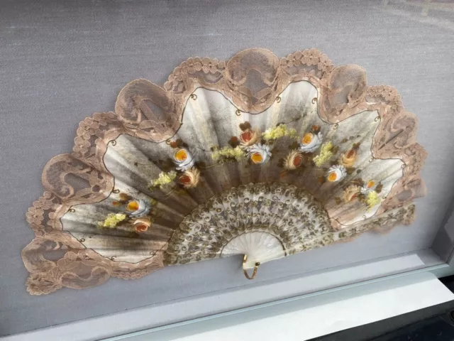 Stunning Framed Hand Painted Victorian Fan - Must see!