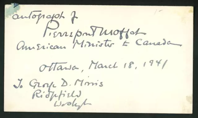 JAY PIERREPONT MOFFAT (1896-1943) signed card | US Diplomat - autograph