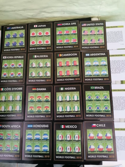 2010 World Cup U/M  Mint Gambia Stamp Mini Sheets (B), 16 Teams. With info Cards