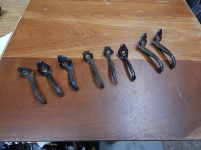 Antique 1890s Cast Iron Coat Hooks School Farmhouse 8 Single Small Old Hooks