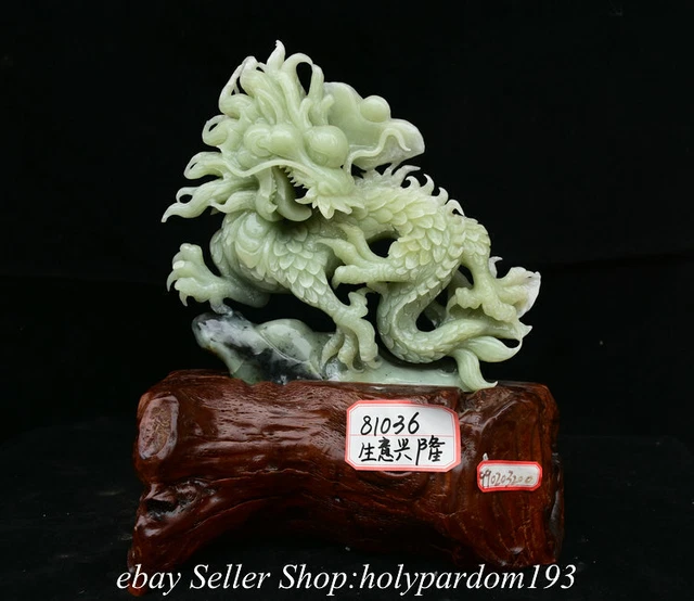 12" Chinese Natural Xiu Jade Carving Fengshui 12 Zodiac Year Dragon Sculpture