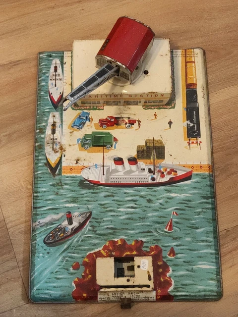 Jouet Ancien En Tôle Joustra Gare Maritime – Bateau Et Port Miniature