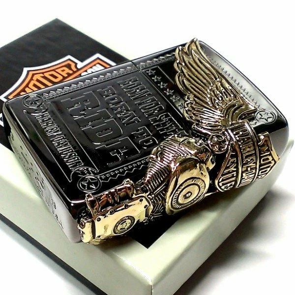 Zippo Harley Davidson HDP-48 Eagle 3 Side Metal Lighter Black Gold Japan Limited