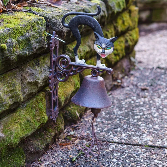 Campana de pared timbre de puerta hierro gato decoración estilo antiguo 44cm 2