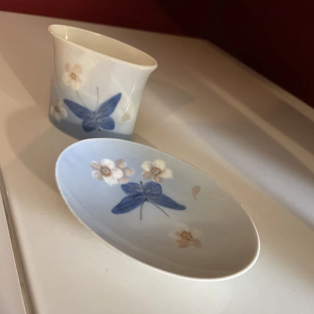 2 Royal COPENHAGEN Butterfly Vase Cigarette toothpick Trinket Tray #2525