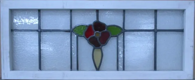 OLD ENGLISH LEADED STAINED GLASS WINDOW TRANSOM Pretty Floral 33.5" x 13.75"