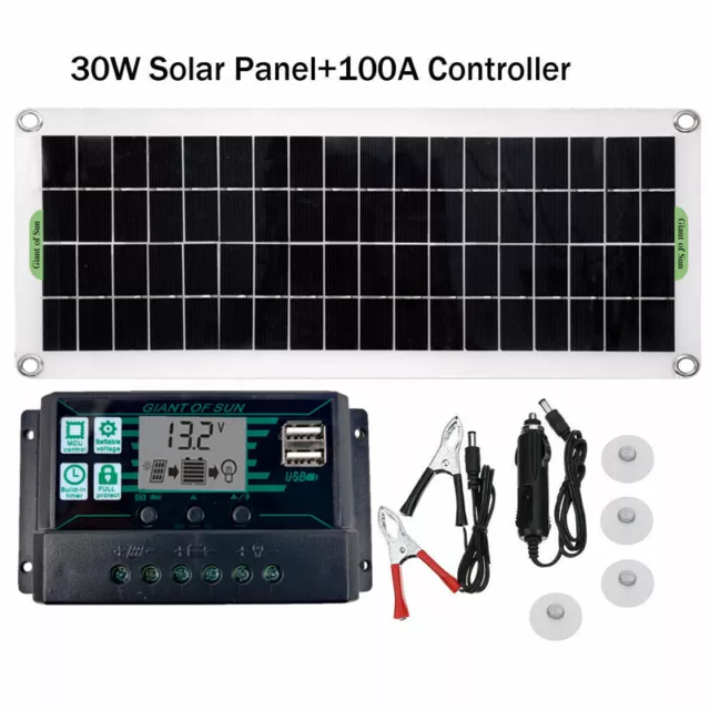 30W 12V Solar Panel Kit Battery Trickle Charger For Car Van Caravan Boat