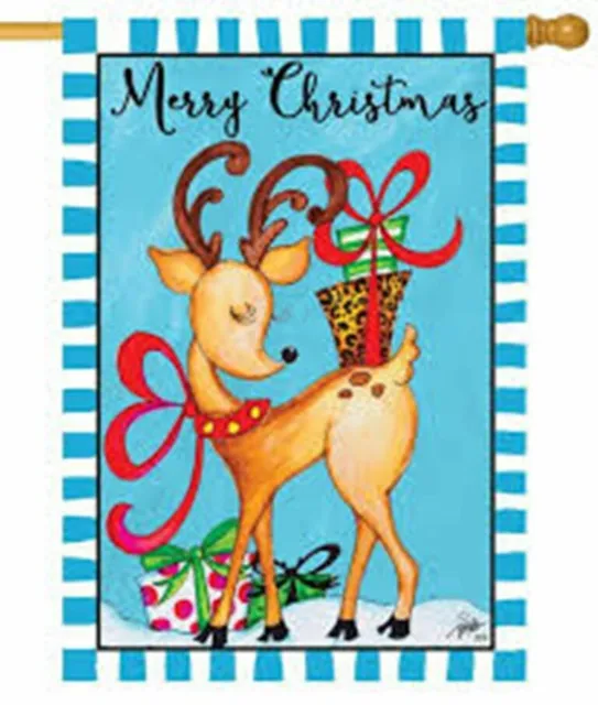 Merry Christmas Reindeer Delivery Garden Flag 12" x 18", Custom Decor, 2 Sided