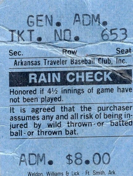 Vintage Arkansas Travelers MiLB Baseball Ticket Stub Ray Winder Field Undated