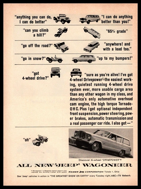 1964 Kaiser Jeep Wagoneer 4-Wheel "Driverpower" Tornado OHC Toledo Ohio Print Ad